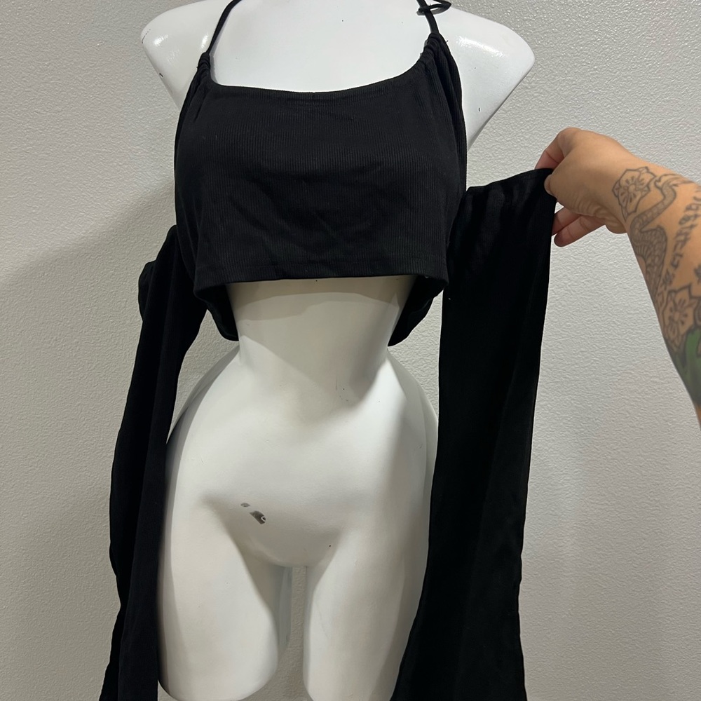 Black Crop Top with Long Sleeves